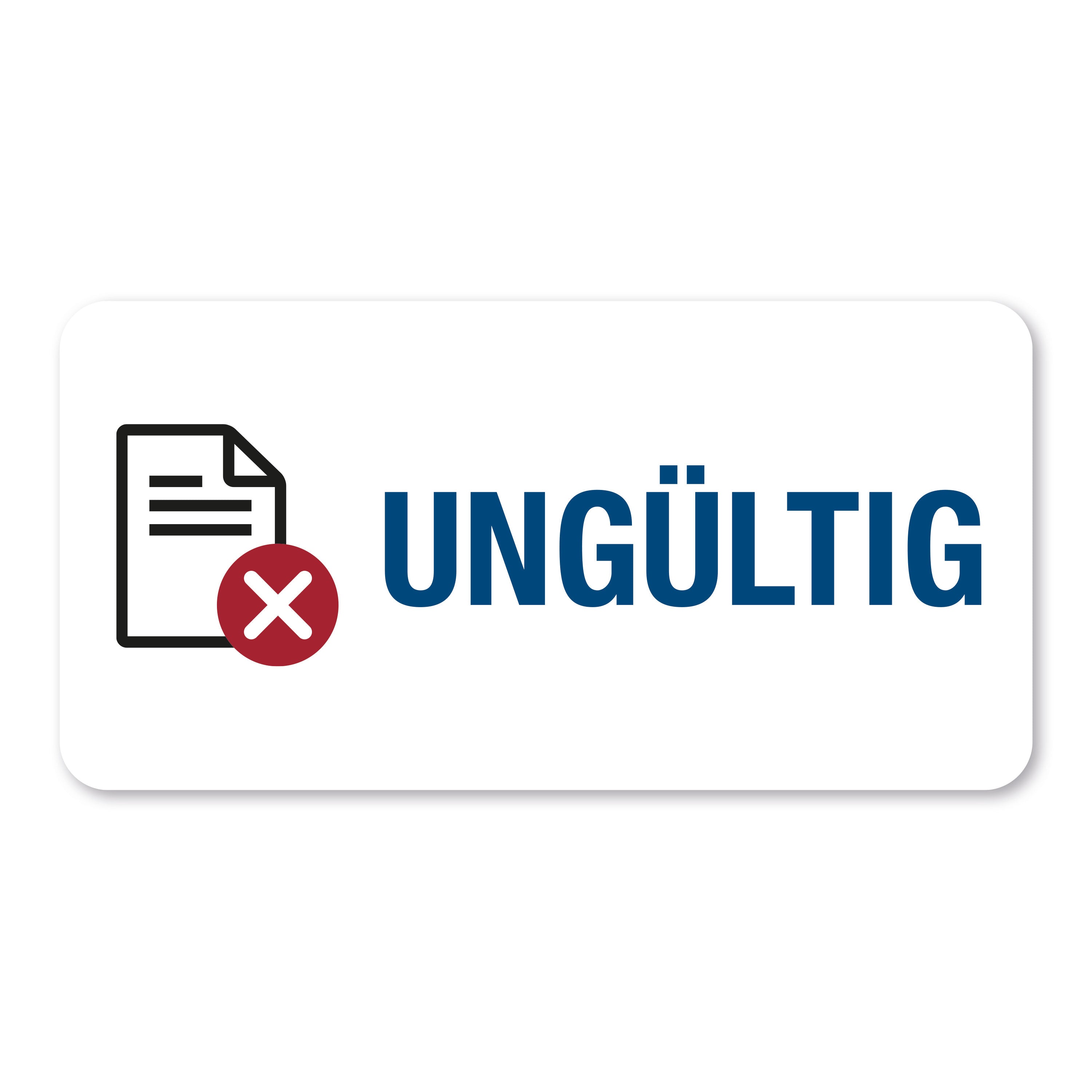 Aufkleber mit "Ungültig" Piktogramm, 60x30 mm, 250 Rollenetiketten, für Kennzeichnung und Markierung, aufkleberdrucker.de
