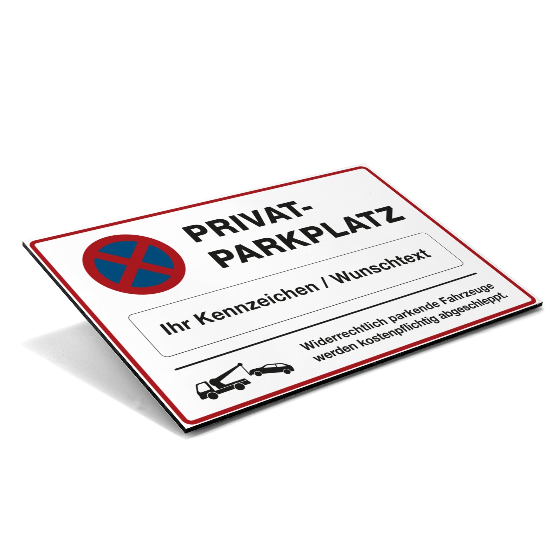 Schild "Privatparkplatz" mit individuellem Kennzeichen, 300x200 mm, aus robustem Material, für private Parkplätze.