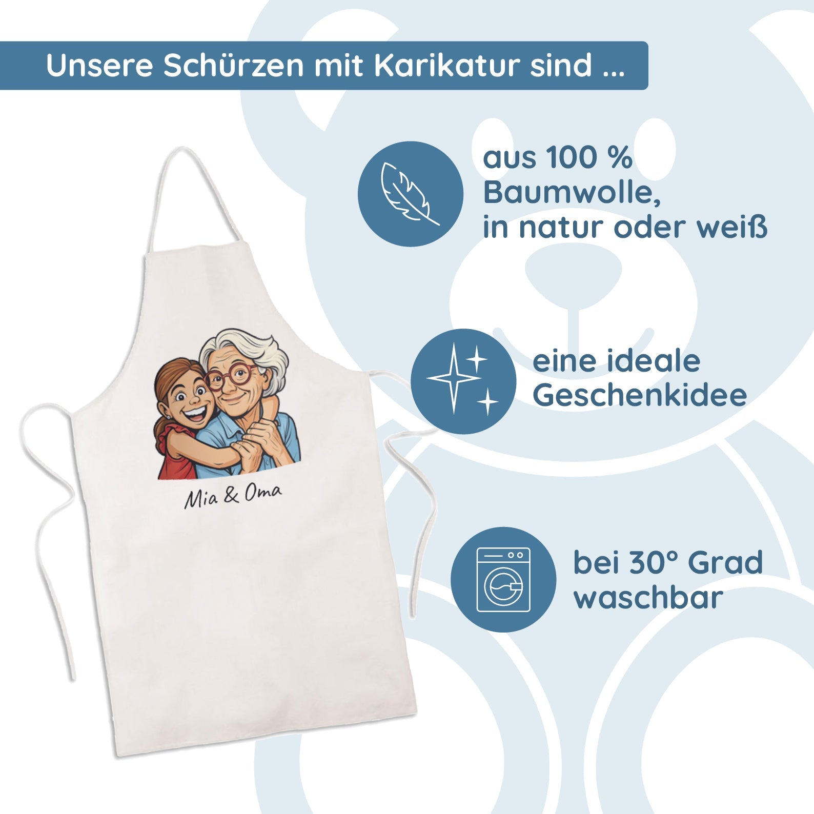 Bunte Kinder-Schürze mit Karikatur und Text von kinder-druckerei.de, strapazierfähig und ideal für kreative Kinder.