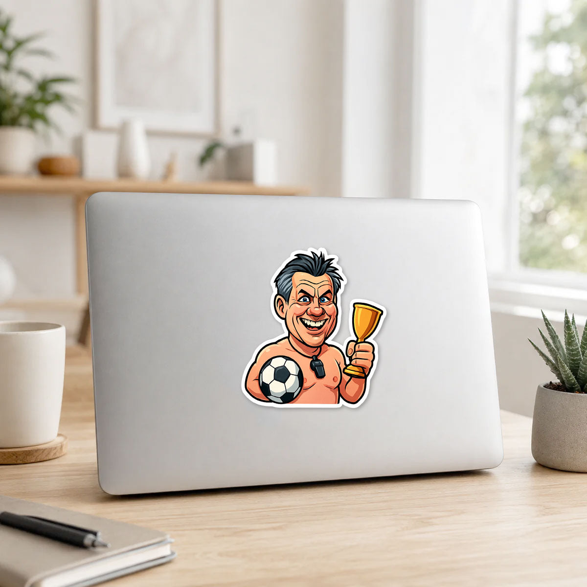 Personalisierter Fußball-Fan Karikatur-Sticker nach Foto, konturgeschnitten, von aufkleberdrucker.de, detailreiche Aufkleber für Fans