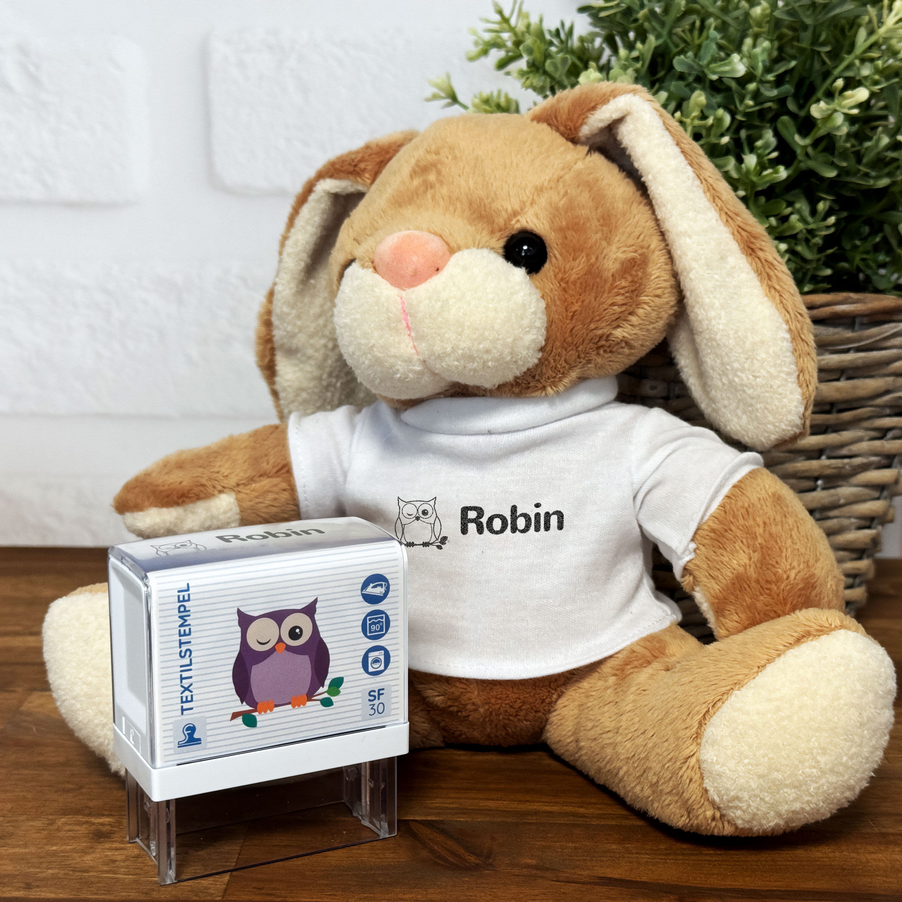 Textilstempel für Kinder mit Motiv und Personalisierung, 47 x 18 mm, in bunten Farben, von stempel-fabrik.de