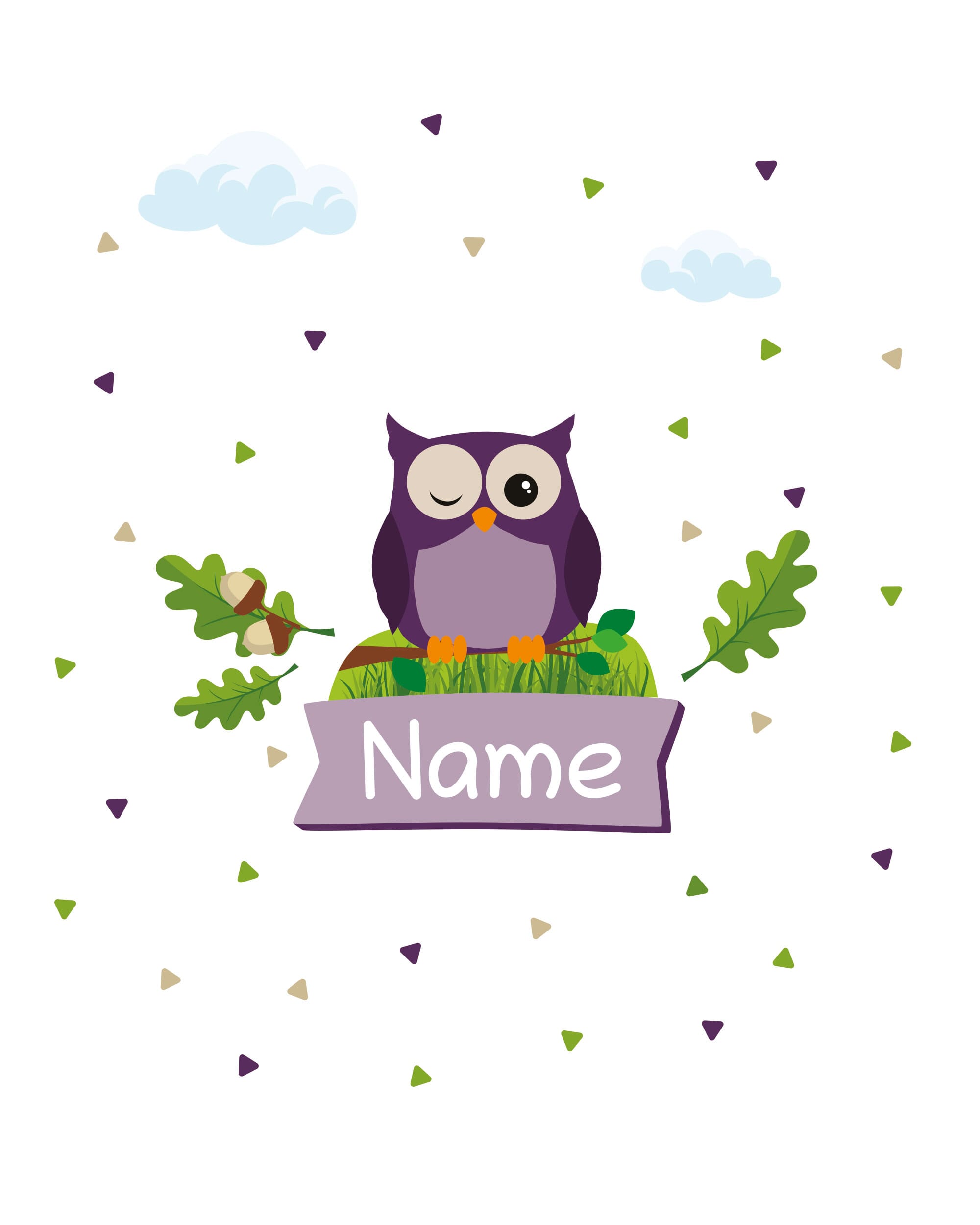 Individualisierbarer Türaufkleber mit Eule für Kinder, Wandtattoo, detailreiche Kinderzimmerdekoration, von aufkleberdrucker.de