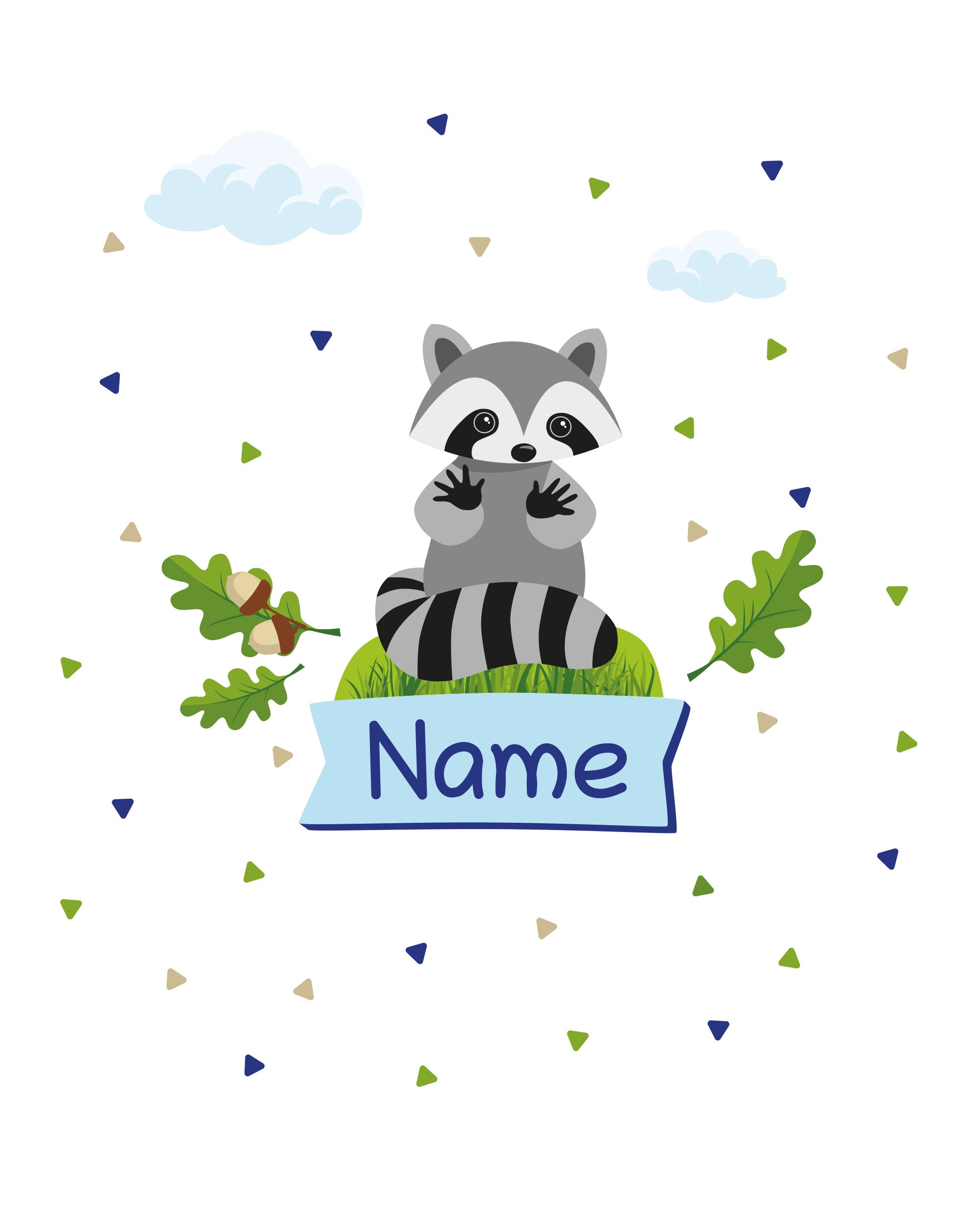 Individualisierbarer Türaufkleber mit Waschbärenmotiv für Kinderzimmer, detailreiche Wanddekoration, von aufkleberdrucker.de