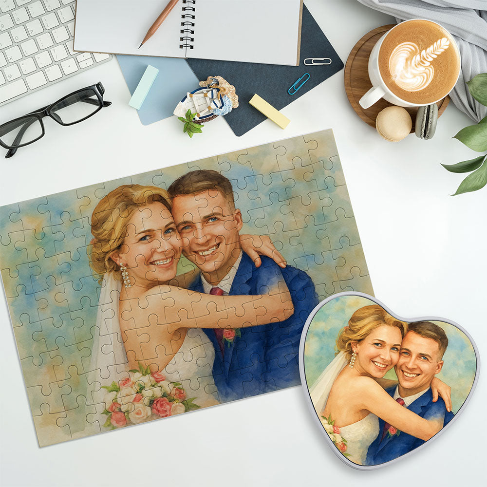 Puzzle mit Aquarellzeichnung und Individualisierung (inkl. Herzdose – 96 Teile) - adressaufkleber-fabrik.de