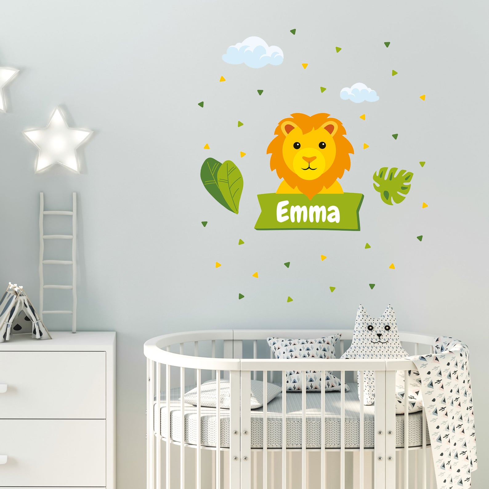 Individualisierbarer Kinderzimmer-Türaufkleber mit Löwenmotiv, Wandtattoo, kinderfreundliches Design, von aufkleberdrucker.de