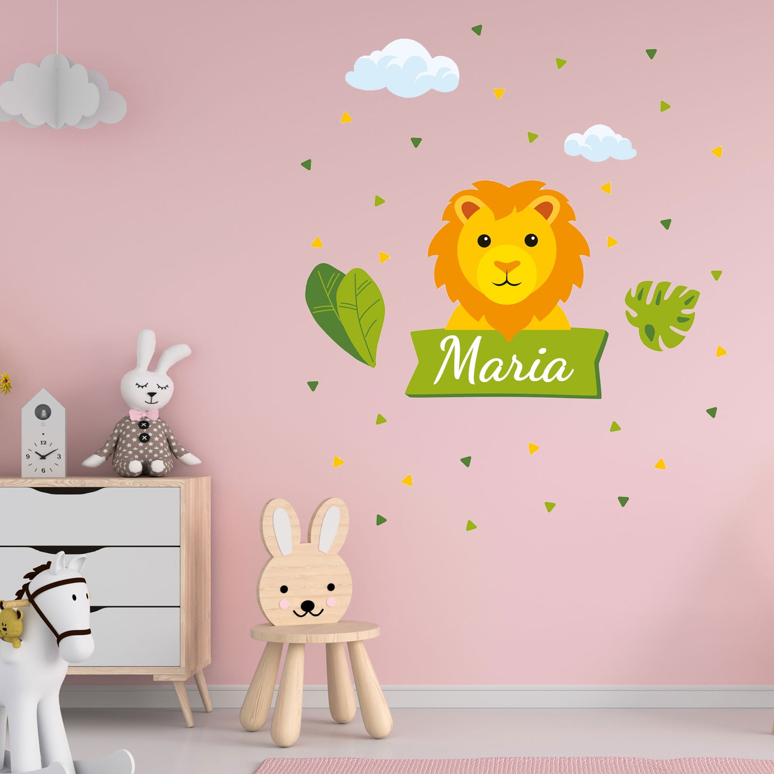 Individueller Löwen-Wandtattoo für Kinderzimmer, personalisierbar, dekoratives Türaufkleber mit Löwenmotiv, kindgerechte Gestaltung