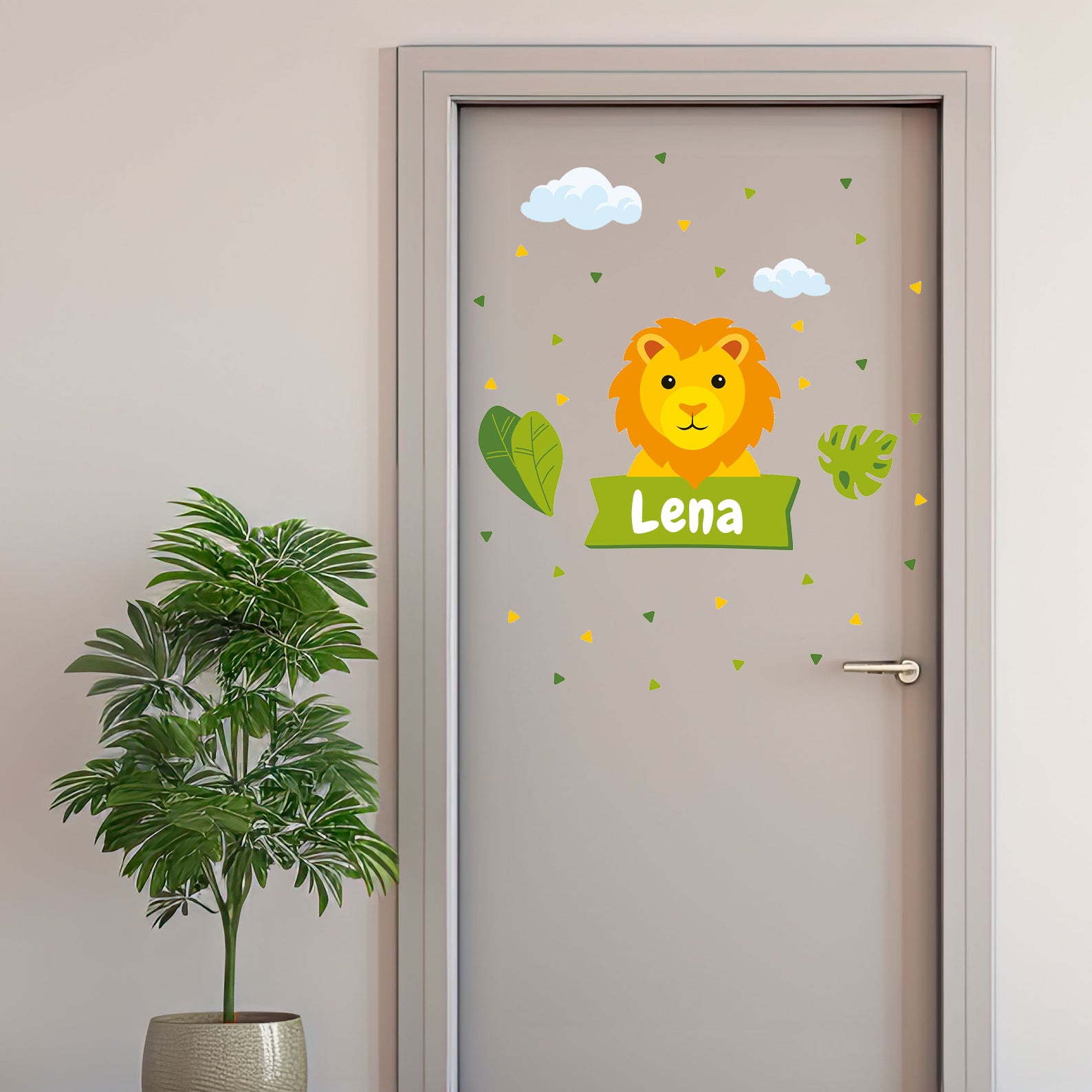 Individueller Kinderzimmertüraufkleber mit Löwenmotiv, Wandtattoo für Kinderzimmer, von aufkleberdrucker.de