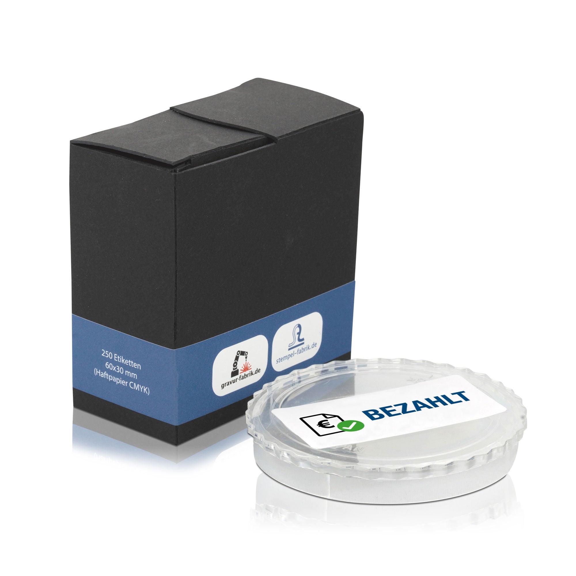 Aufkleber mit Piktogramm "Bezahlt" auf Rollen, 60x30 mm, 250 Stück, für Kennzeichnung und Zahlungsnachweis.