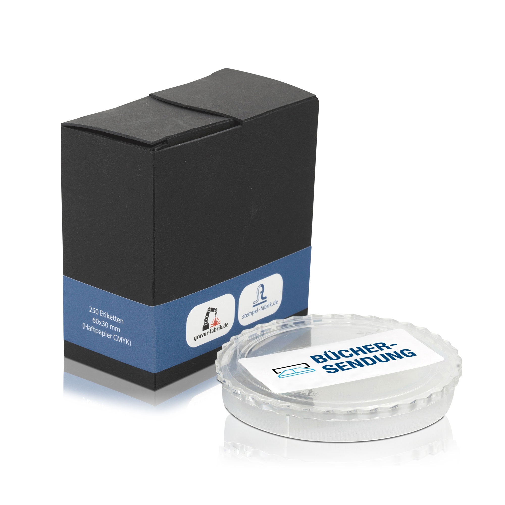 Aufkleber mit Piktogramm "Büchersendung" in 60x30 mm, 250 Rollenetiketten, für Versand und Verpackung, von aufkleberdrucker.de