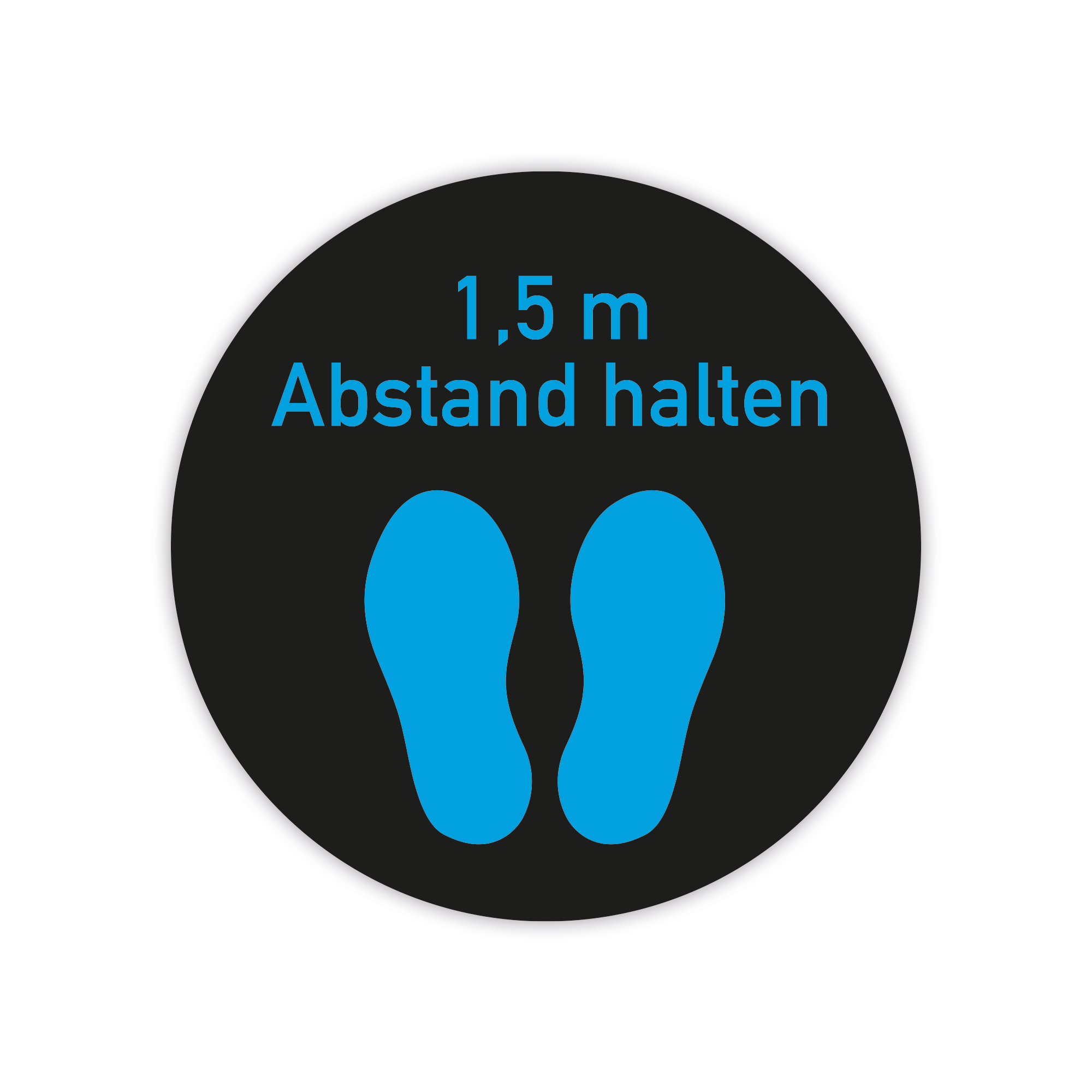 Blauer Fußbodenaufkleber mit 1,5 m Abstand halten, 300x300 mm, für soziale Distanzierung, von aufkleberdrucker.de
