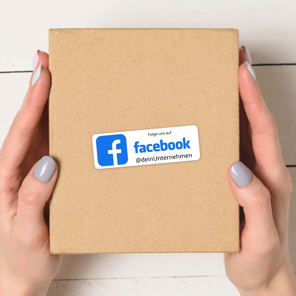 Zwei Bögen individuelle Facebook Social-Media Aufkleber, 72 Stück, 60x20 mm, mit Logos und Designs auf Aufkleberdrucker.de.