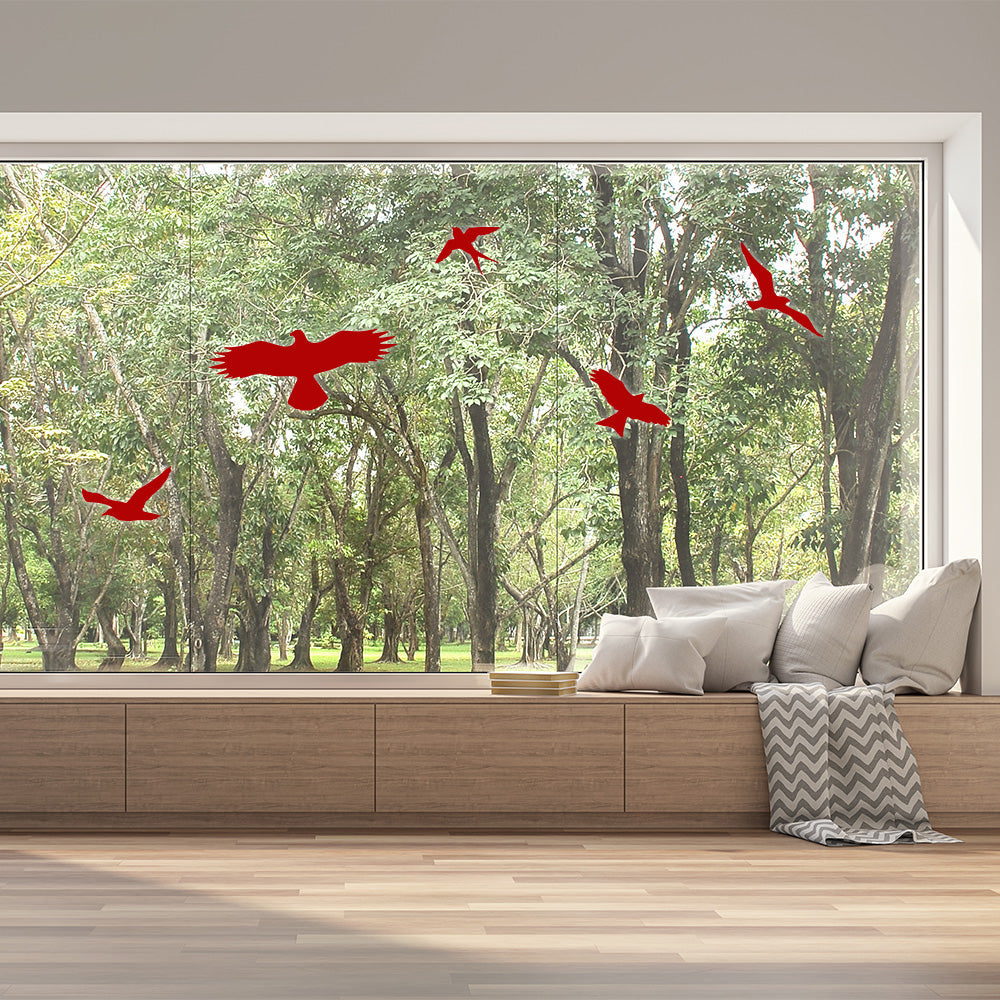 Roter Vogel-Silhouetten-Aufkleber auf transparentem Fensteraufkleber, 2 Bögen, 200x300 mm, von aufkleberdrucker.de
