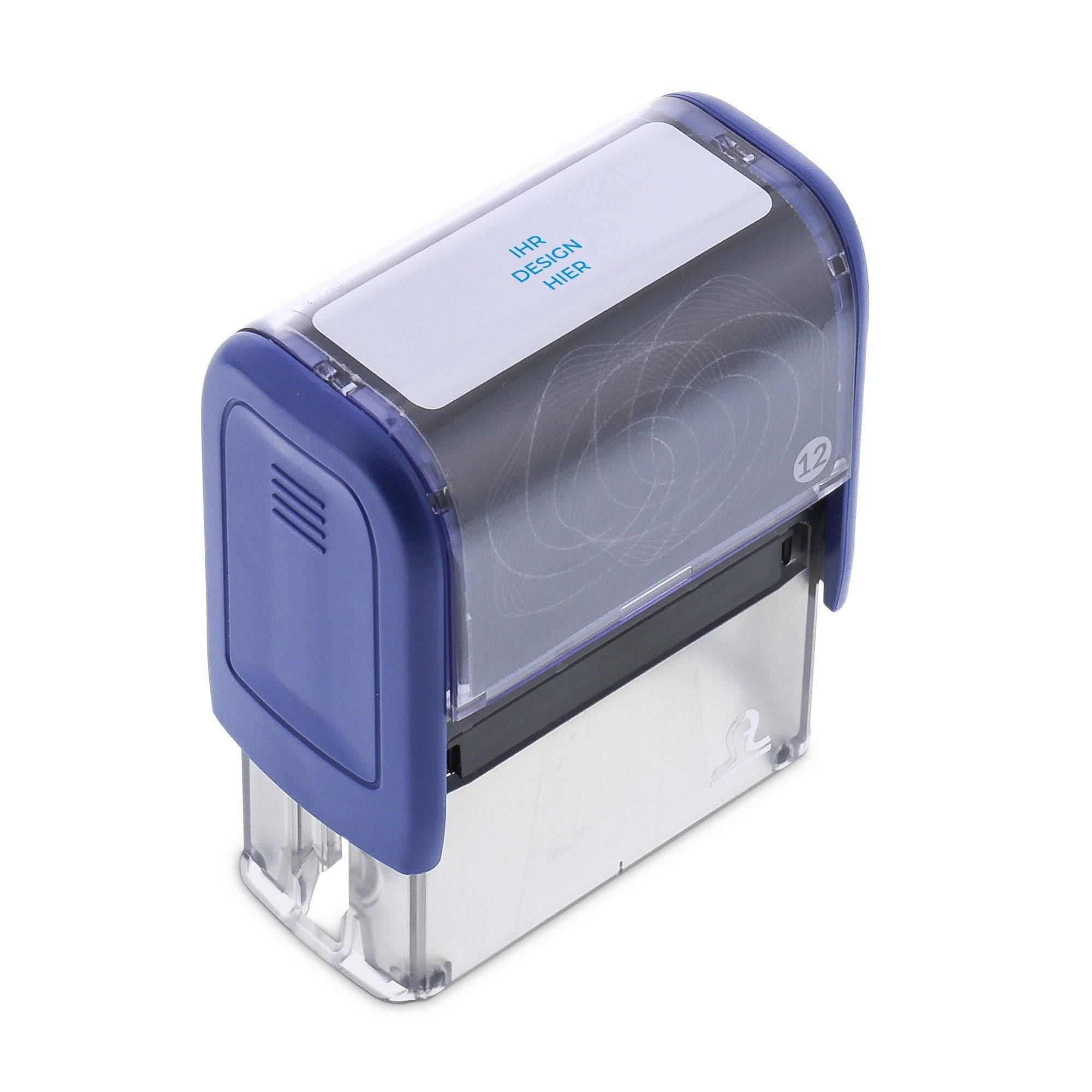 Personalisierter Adress-Stempel Größe 12, 47x18 mm, mit individuell gestaltbarem Text, von stempel-fabrik.de