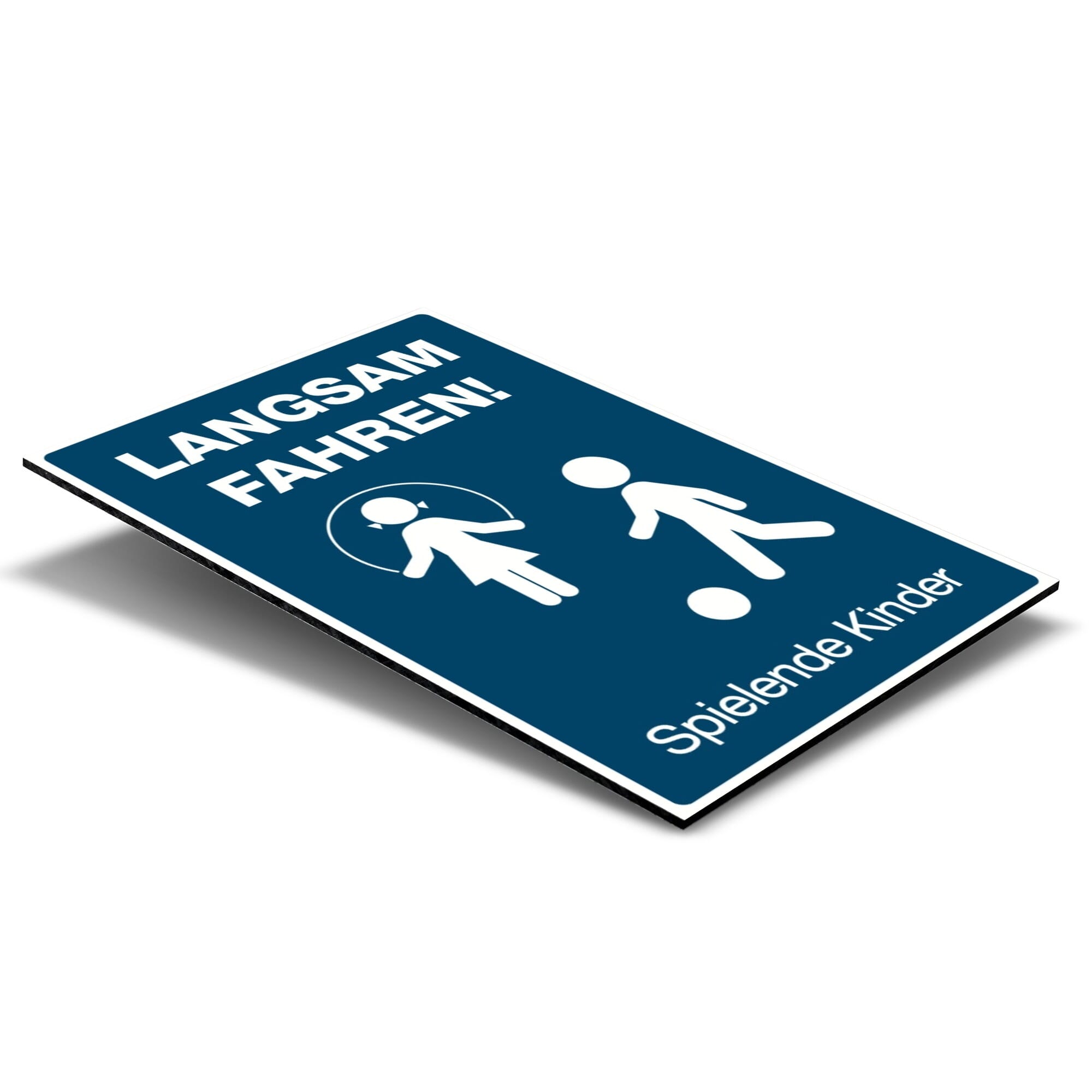 Schild "Langsam Fahren! Spielende Kinder" mit Piktogramm, Warnhinweis für Autofahrer, wetterfest, für Sicherheit im Straßenverkehr