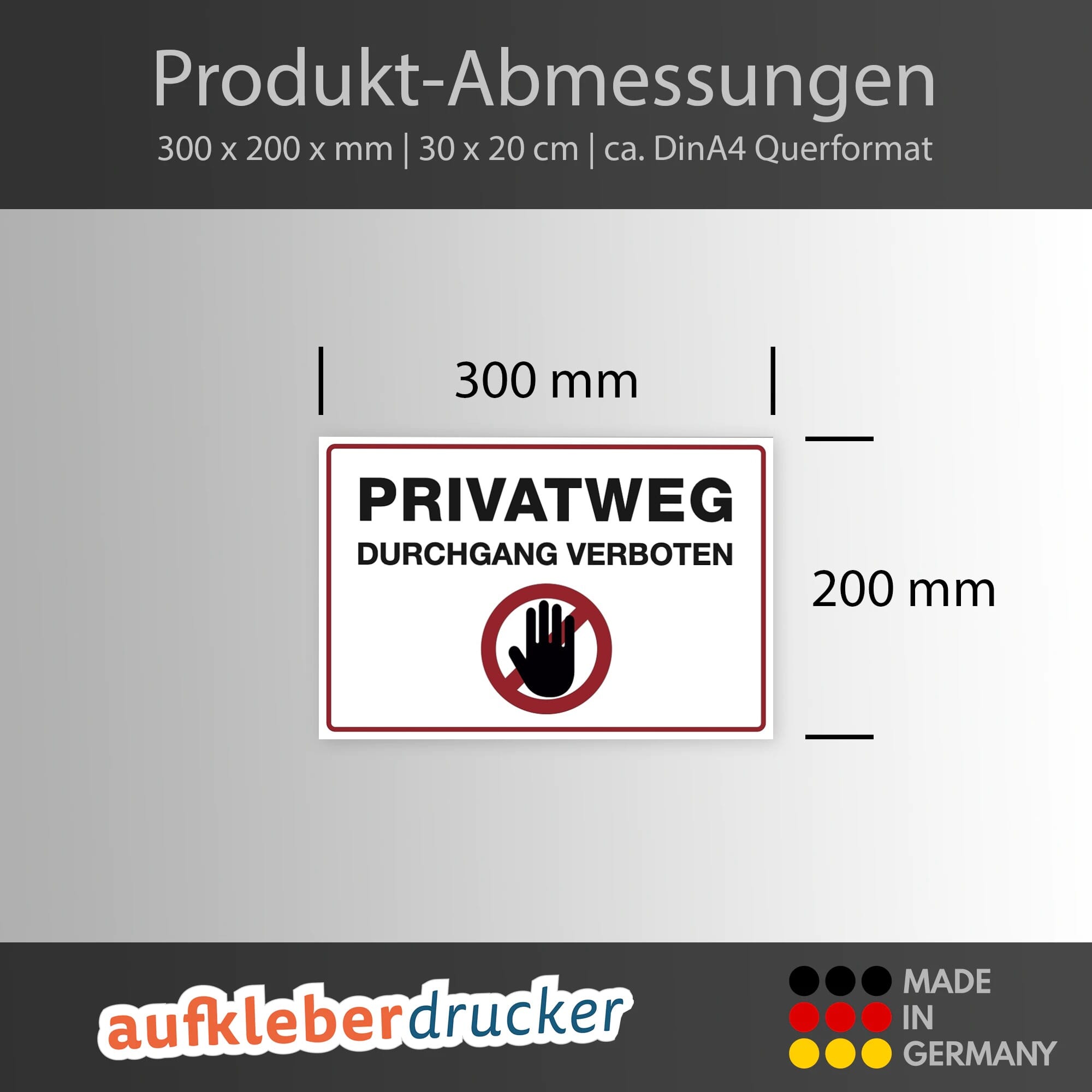 Schild Alu-Verbund PRIVATWEG - DURCHGANG VERBOTEN (weiß, 300x200x4 mm)