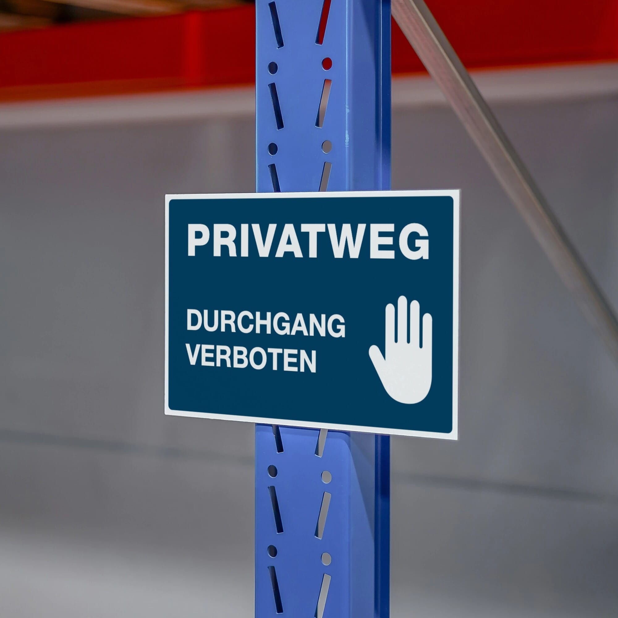 Blauer Alu-Verbund-Schild „Privatweg - Durchgang Verboten“ mit 300x200 mm, wetterfest, aufkleberdrucker.de