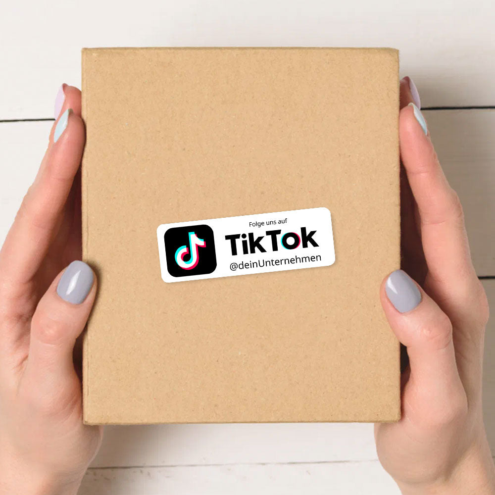 Zwei Bögen TikTok Social-Media Aufkleber, individuell gestaltet, mit 72 kleinen Aufklebern im Format 60x20 mm, aufkleberdrucker.de