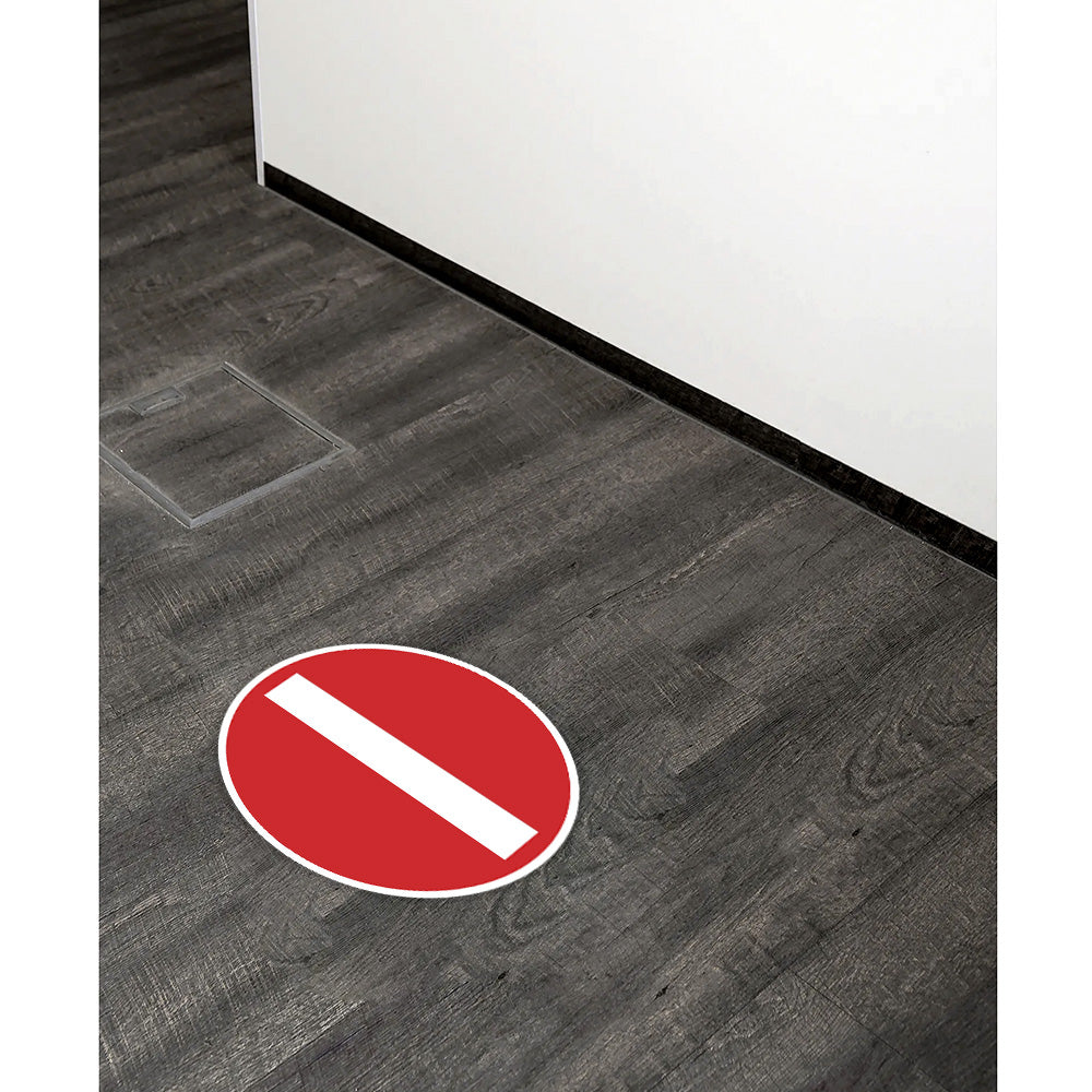 Fußbodenaufkleber "Durchgang verboten" in 300x300 mm, rote Schrift auf weißem Hintergrund, für Bodenmarkierungen.