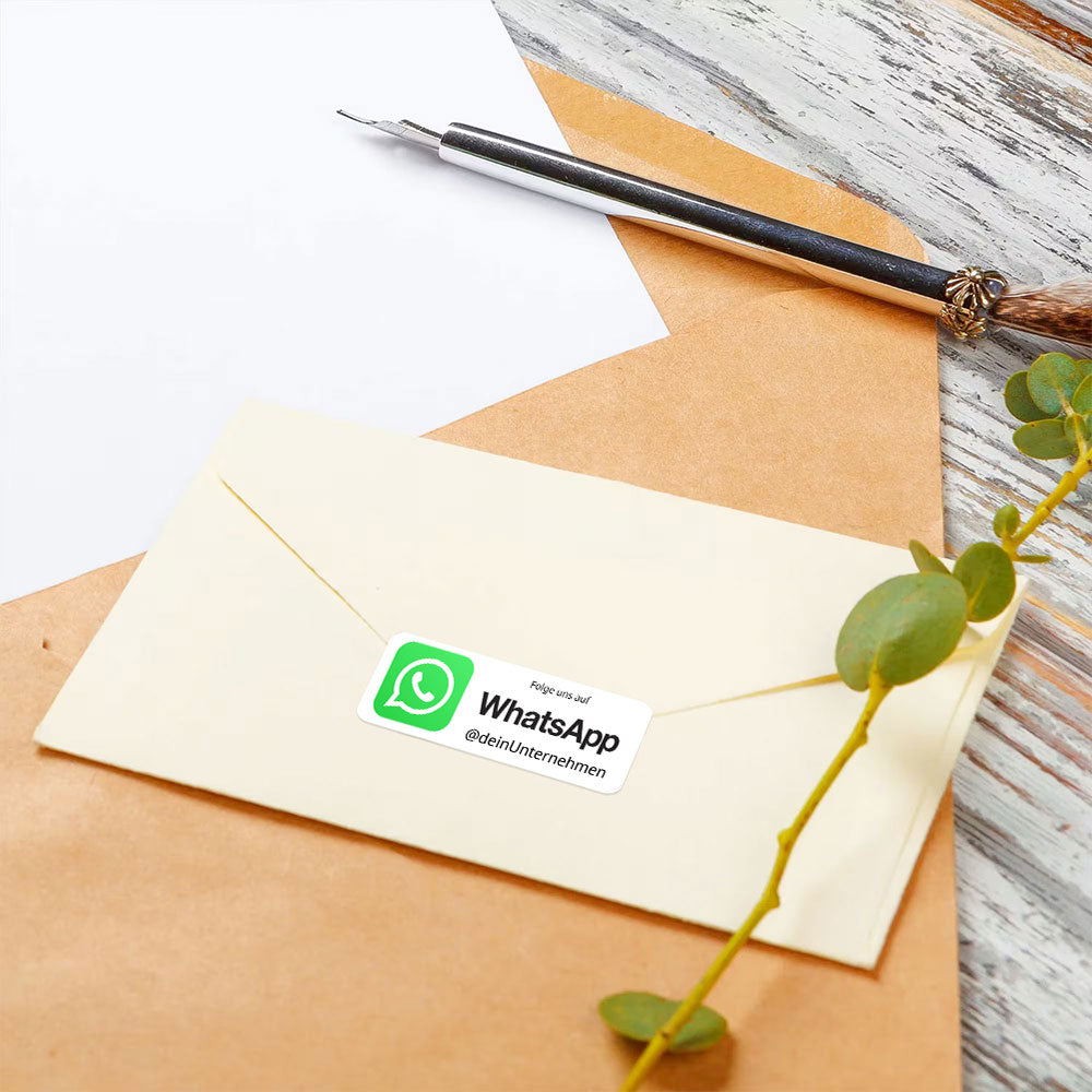 Individueller WhatsApp Social-Media Aufkleber, Set mit 72 Stück auf zwei Bögen, 60x20 mm, von aufkleberdrucker.de